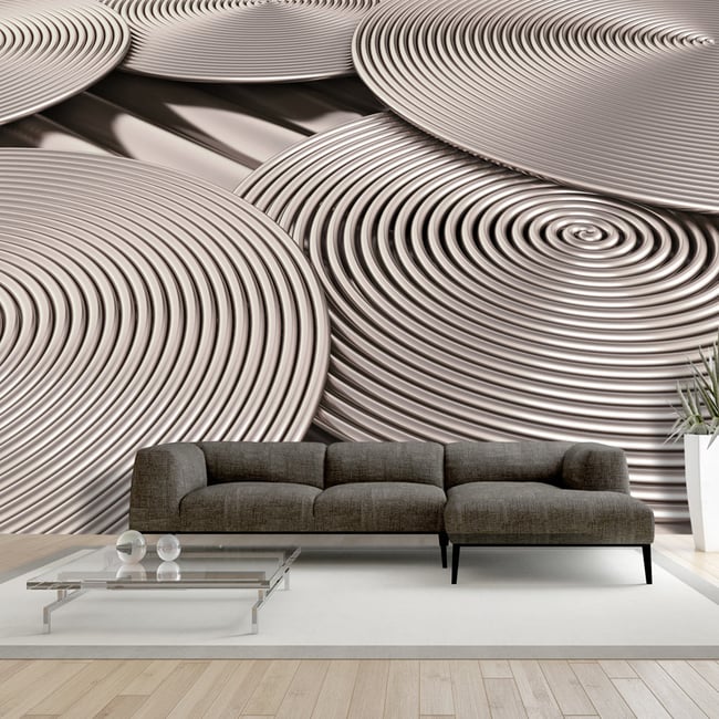 Papier peint intissé panoramique 3D et Perspective Copper Spirals Couleur gris / argent <span itemprop=