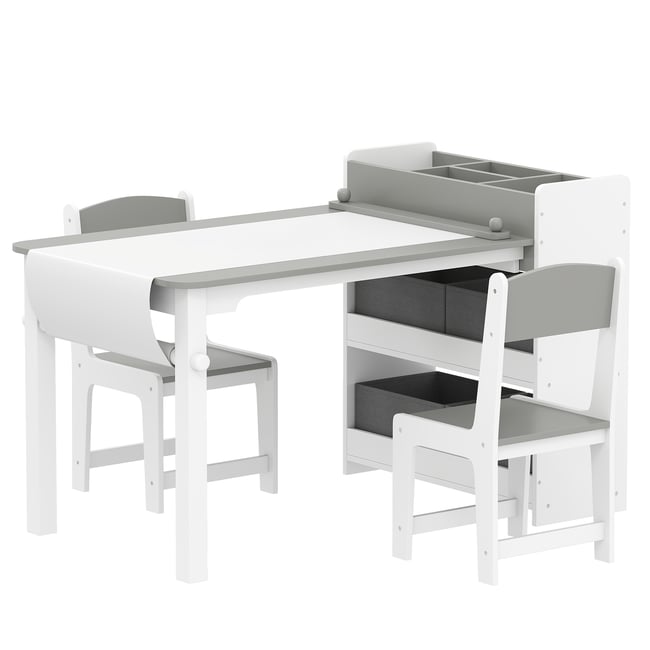 Ensemble table et chaises pour enfants MDF gris, blanc <span itemprop=