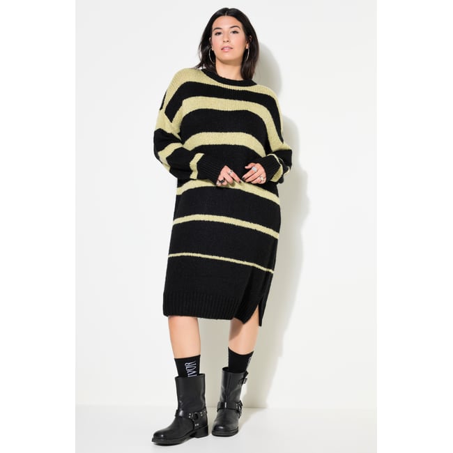 Robe oversize en maille, rayures vert tilleul <span itemprop=