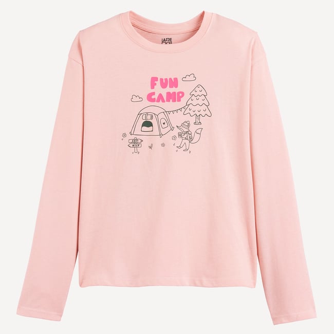 T-shirt manches longues, imprimé camping rose <span itemprop=