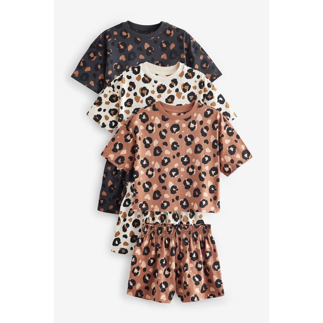 Pyjamas short, lot de 3 marron/crème <span itemprop=