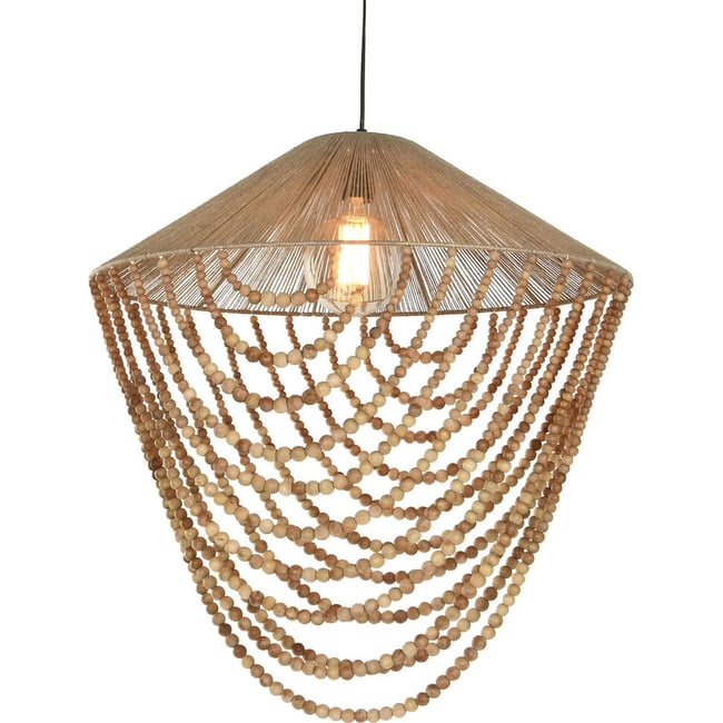 Suspension ronde en bois et jute, MODERNO Couleur bois naturel et jute clair <span itemprop=