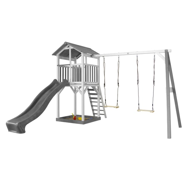 AXI Structure de jeu Beach Tower Blanc Gris  avec 2 balancoires et toboggan Gris - AXI HOUSE