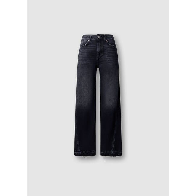 Jean flare taille haute, Belle black denim <span itemprop=