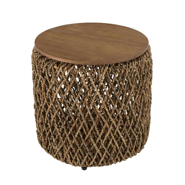 Table d'appoint ronde 49 cm fibre de coco et bois recyclé SWING Couleur bois naturel <span itemprop=