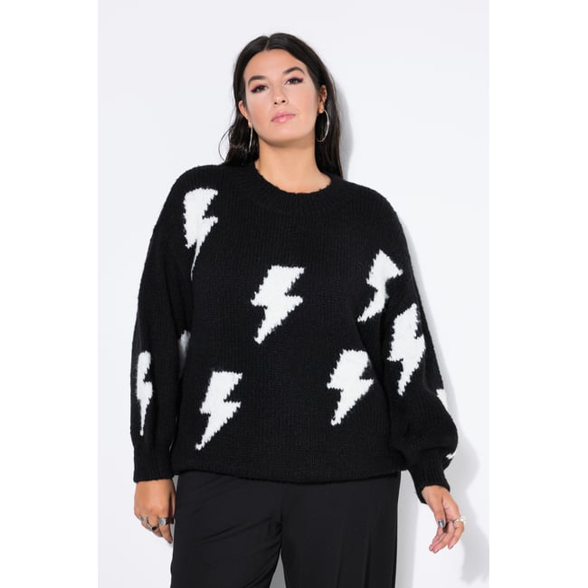 Pull oversize à maille épaisse, motif éclairs noir <span itemprop=