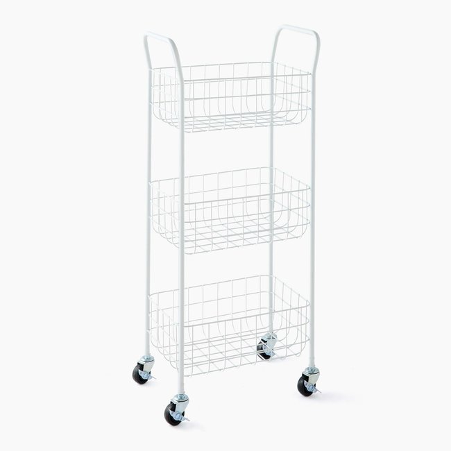 Etagère à roulettes, 35x20xH70cm, en métal Couleur blanc <span itemprop=