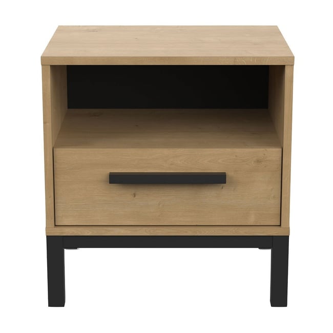 Chevet 1 tiroir et 1 niche décor chêne et noir mat L44,6 cm - CRAFT Couleur bois clair <span itemprop=