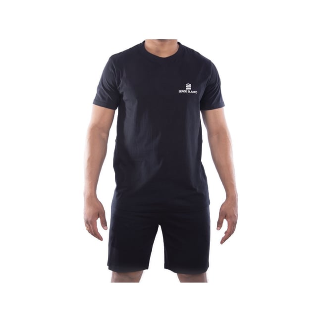 Ensemble Pyjama coton court noir <span itemprop=