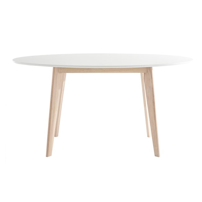 Table scandinave ovale blanche et bois clair L150 cm LEENA Couleur blanc <span itemprop=