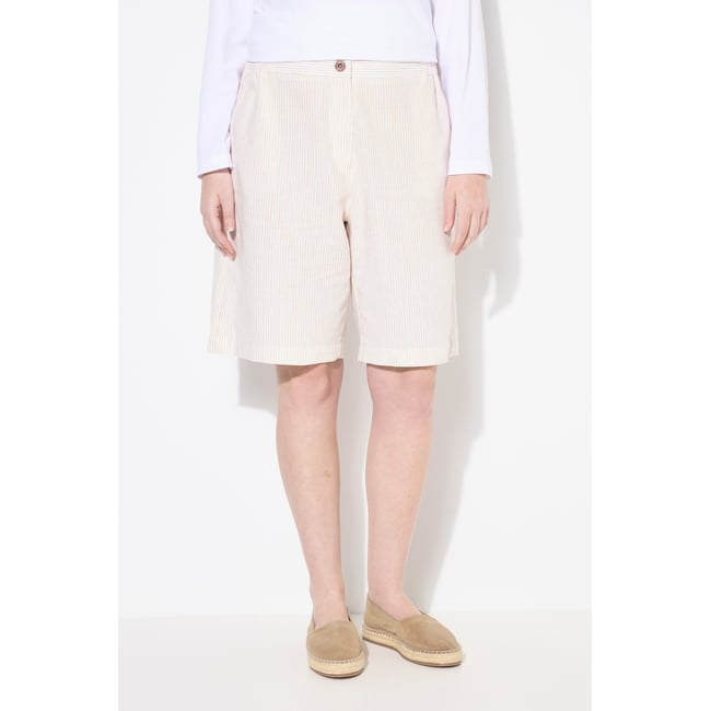 Short, rayures, jambes larges blanc perle <span itemprop=