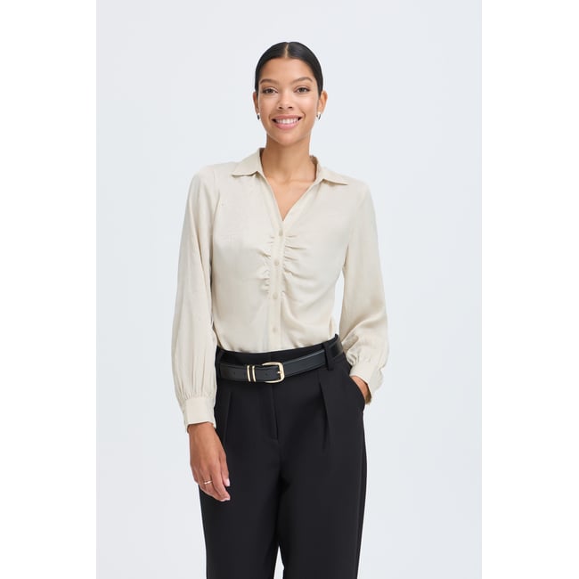 Chemise à manches longues beige oatmeal <span itemprop=