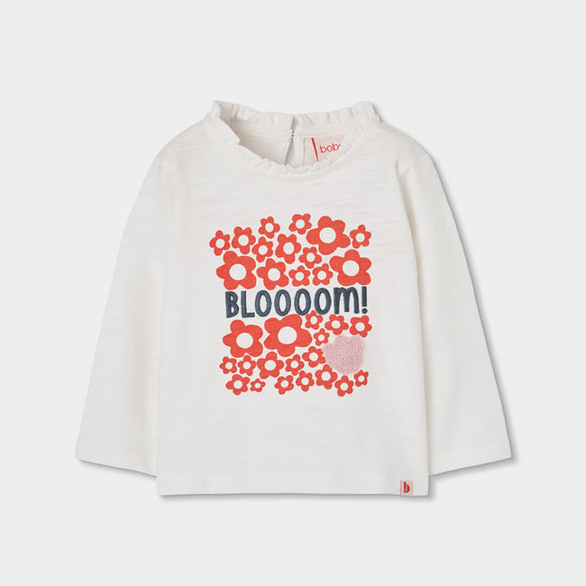 T-shirt fille imprimé fleurs blanc <span itemprop=