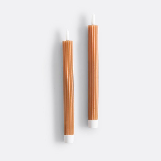 2er-Set LED-Kerzen Caspar, Wachs mit Rillenmuster karamell <span itemprop=