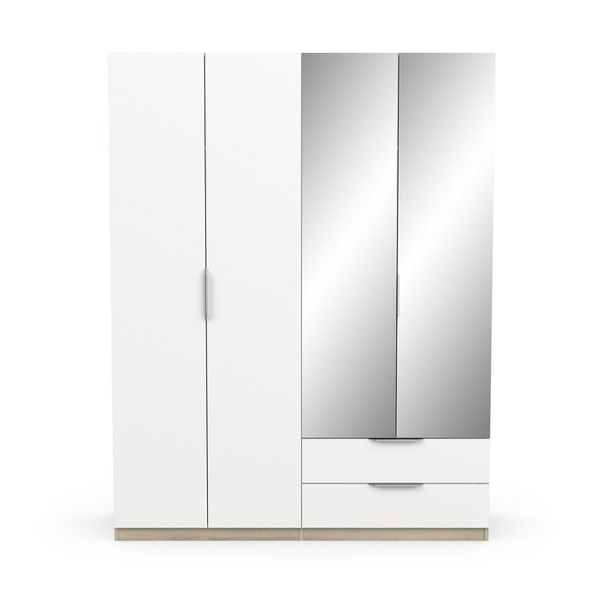 Armoire 4 portes, 2 tiroirs et 2 miroirs Ghost - L157,3 cm - CALICOSY