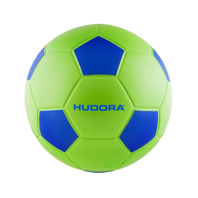 Ball de foot en mousse vert et bleu <span itemprop=