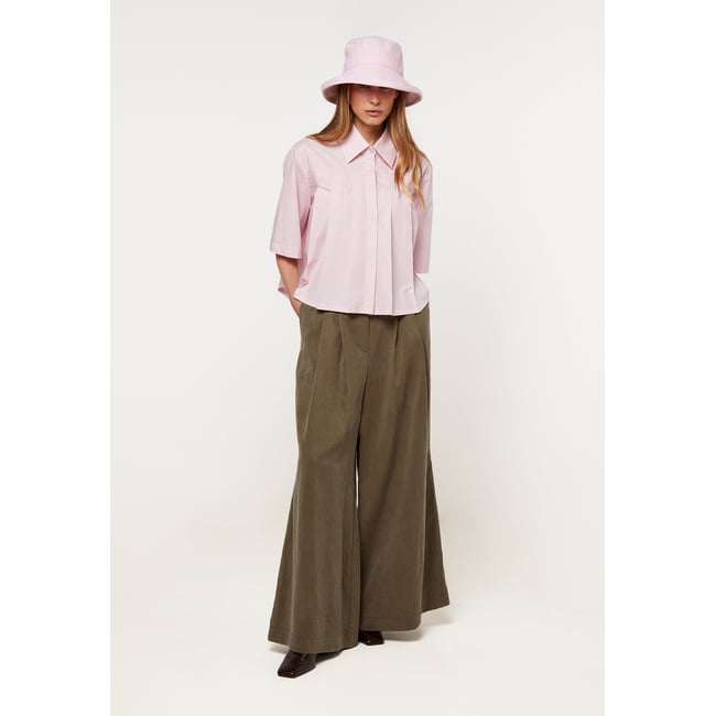 Chemise courte à plis en coton rose <span itemprop=