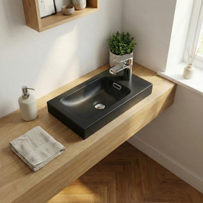 Vasque lave-mains en résine Hampton Couleur noir mat <span itemprop=