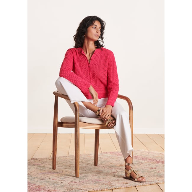 Gilet à col rond en maille chinée azalee <span itemprop=