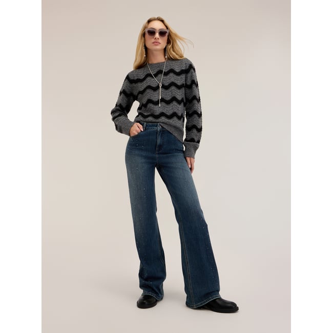 Jean large avec strass appliqués bleu <span itemprop=