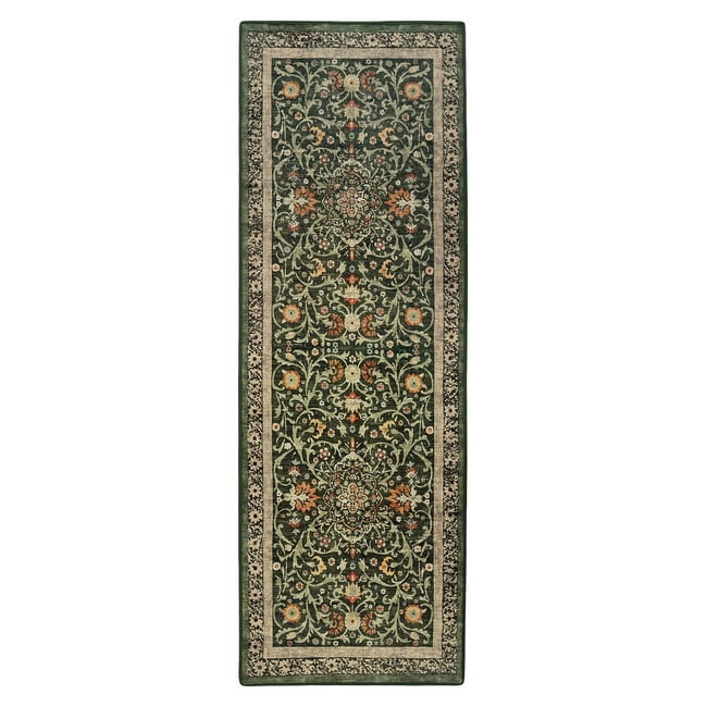 Eco-Washable Country Paisley Green Runner Rug, green, HUG RUG