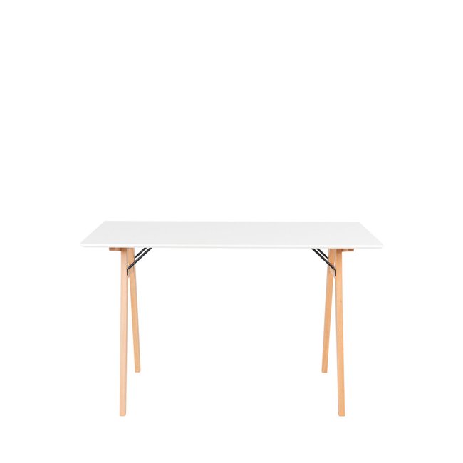 Bureau pieds bois clair L120cm- VOJENS Couleur blanc <span itemprop=