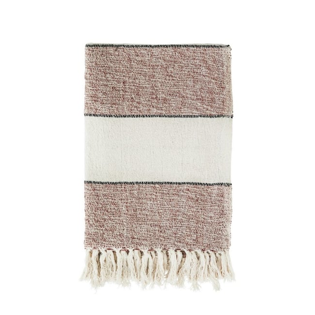 Plaid coton recyclé rouge bordeaux <span itemprop=