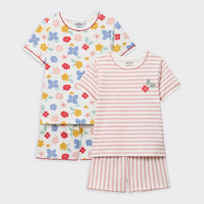 Lot de 2 pyjamas shorts imprimé en jersey coton BIO GOTS ecru <span itemprop=