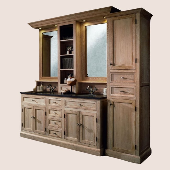 Meuble de salle de bain double vasque + 1 colonne D (ensemble) - VERONE Couleur bois clair <span itemprop=