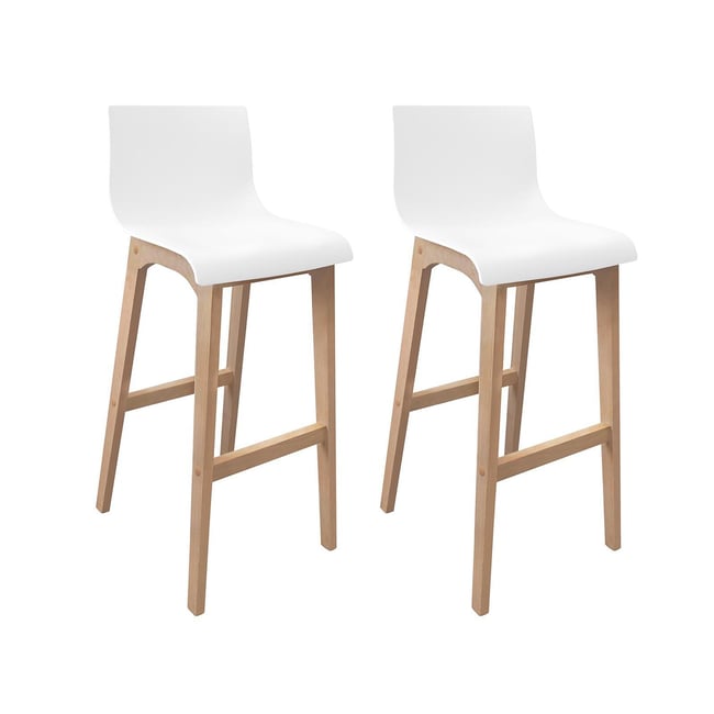Lot de tabourets de bar en chêne et assise plastique blanche 75cm TANNA|Lot de 2 | Lot de 2 Couleur blanc <span itemprop=
