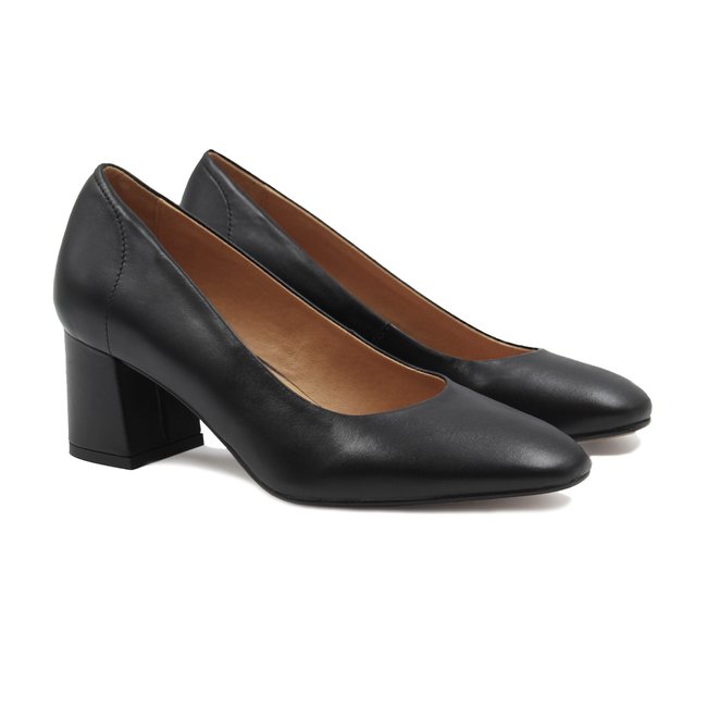 Escarpins rétro cuir lisse noir <span itemprop=