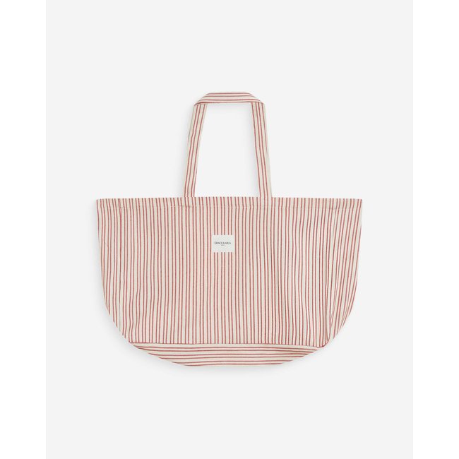 Tote bag large en coton rayé rouge Wanda - GRACE & MILA
