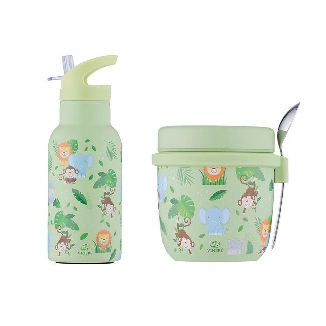 Kids Jungle Food Flask & Water Bottle Set, green, VINERS