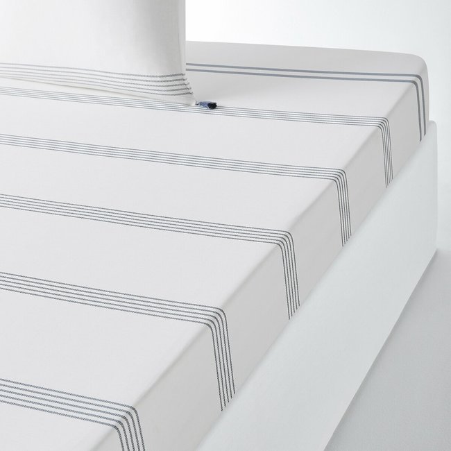 Fixleintuch Riad, Baumwolle weiss + blau gestreift <span itemprop=