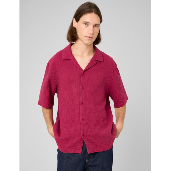 Chemise manches courtes bordeaux <span itemprop=