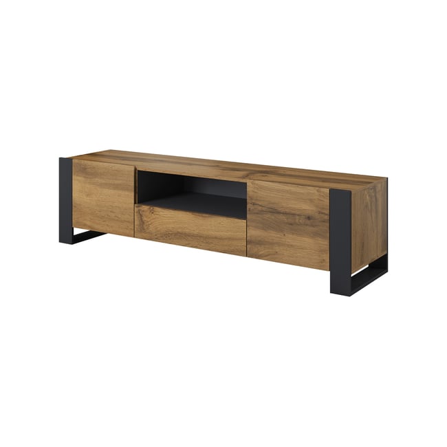Meuble TV effet bois style industriel, WILLOW Couleur bois / gris <span itemprop=