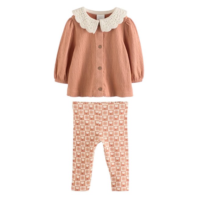 Legging haut imprimé à col volant, 2 pièces rouille et blanc <span itemprop=