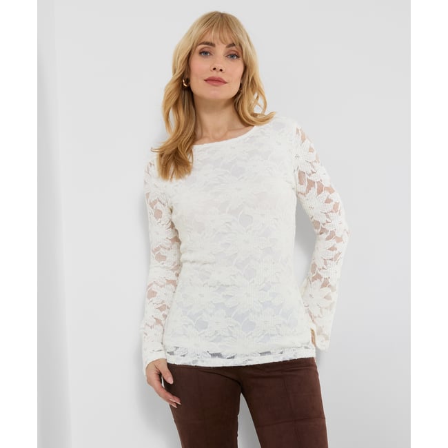 Henley en Dentelle Extensible Texturée à Manches Larges Esme blanc <span itemprop=