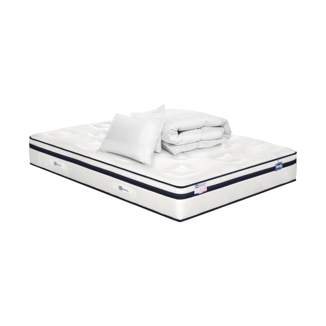 Matelas 160x200 Hybride, ferme H27 + couette + 2 oreillers - INCOMPARABLE Couleur blanc <span itemprop=