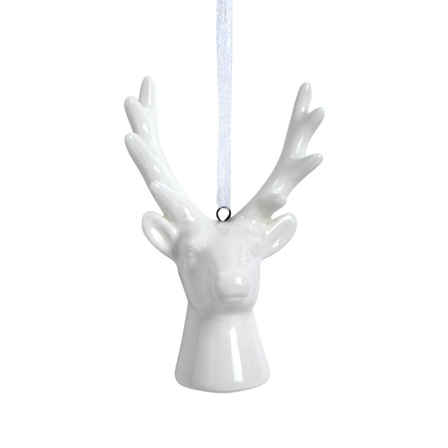 Suspension décorative de noël tête de renne en grès H7 Couleur blanc <span itemprop=