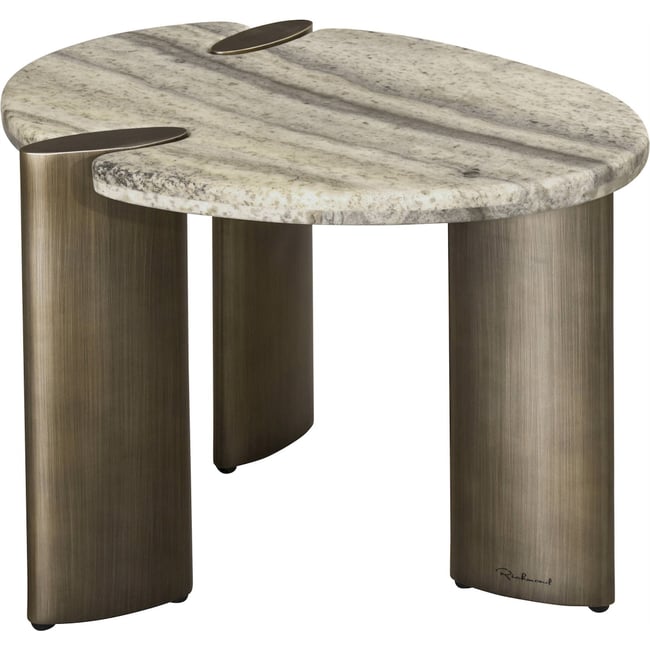 Table d'appoint en travertin ARCADIA Couleur gris travertin et bronze patiné <span itemprop=