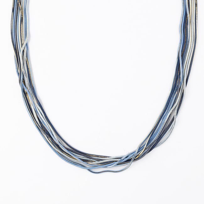 Collier multi chaînes bleu et doré bleu <span itemprop=
