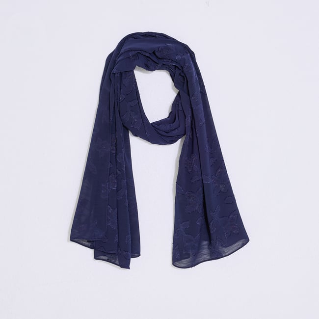 Étole longue broderie floral bleu <span itemprop=