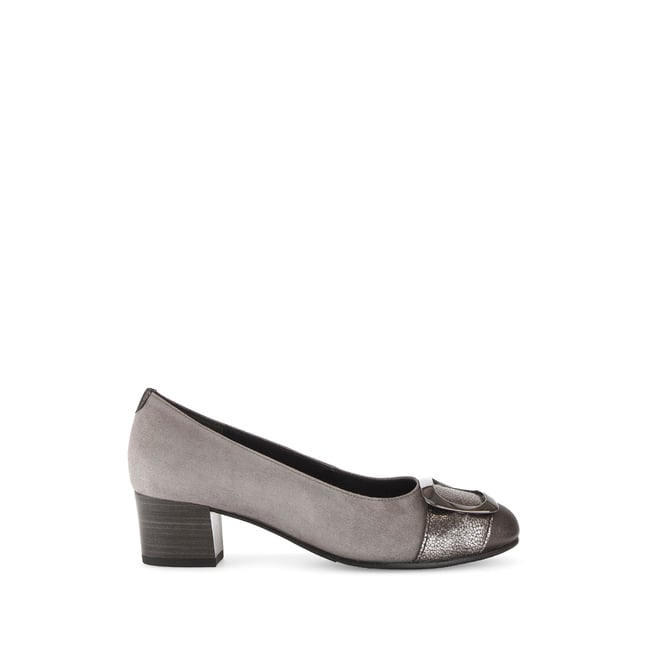 Escarpins en cuir à talon décroché block taupe <span itemprop=