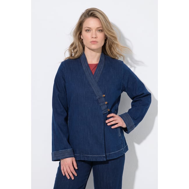 Veste en jean esprit kimono jean bleu foncé <span itemprop=