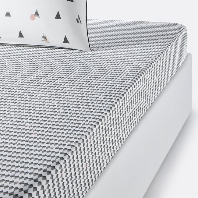 Drap housse percale de coton, Digna imprimé kaki/rose LA REDOUTE INTERIEURS