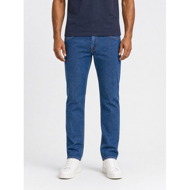Jean regular bleu moyen <span itemprop=