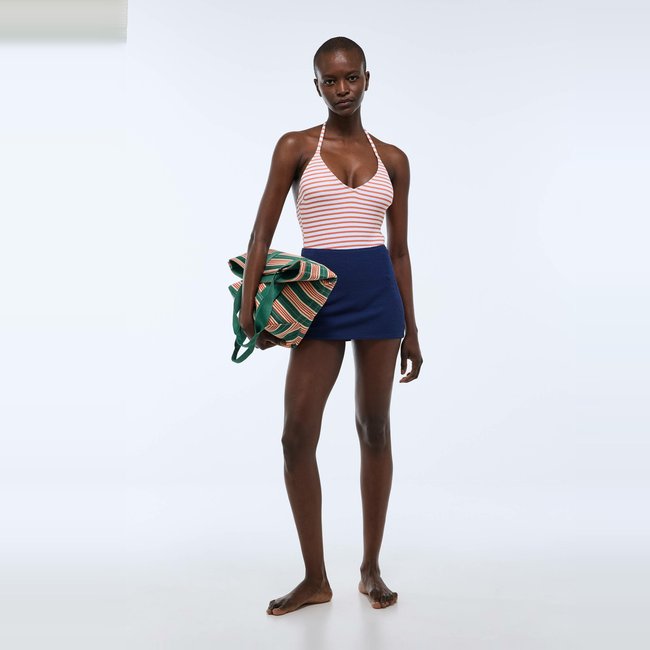Jupe gauffrée ROXANE marine <span itemprop=