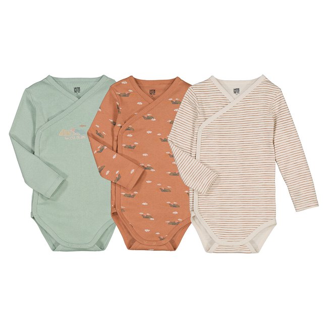 Confezione di 3 body neonato a maniche lunghe verde/fantasia LA REDOUTE COLLECTIONS