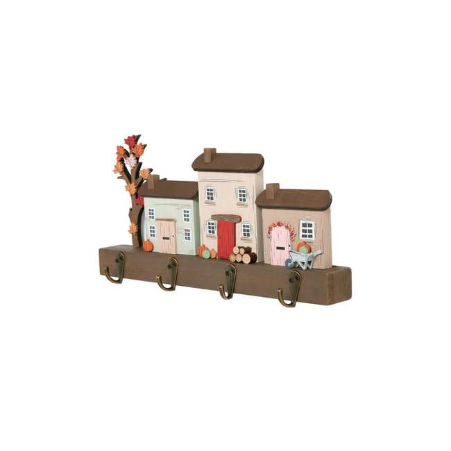 Patères porte-clés motif maison automnal Couleur naturel <span itemprop=